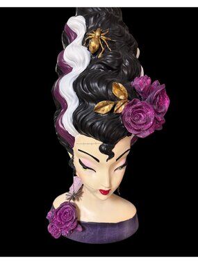Viral Halloween Bella Lux Bride of Frankenstein Bust Spider Purple Flowers Retro